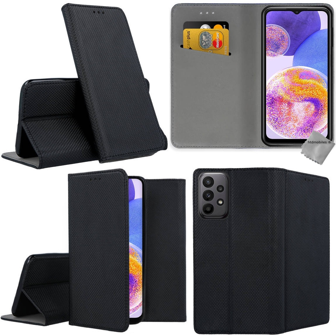 Housse Pour Samsung Galaxy A23 4g / 5g - Etui Coque Pochette Portefeuille + Verre Trempe - Noir Magnet