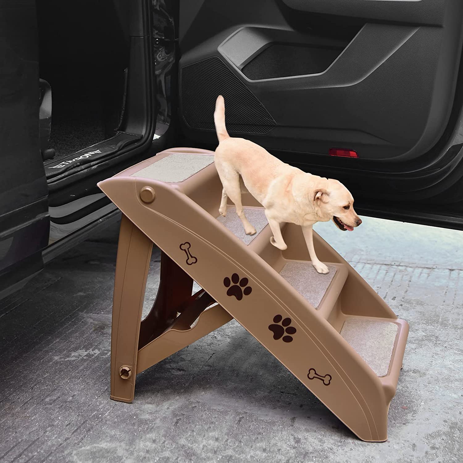 Escalier Pour Chien Pliant À 4 Marches En Plastique Charge 60kg 64 X 39 X 49 Cm