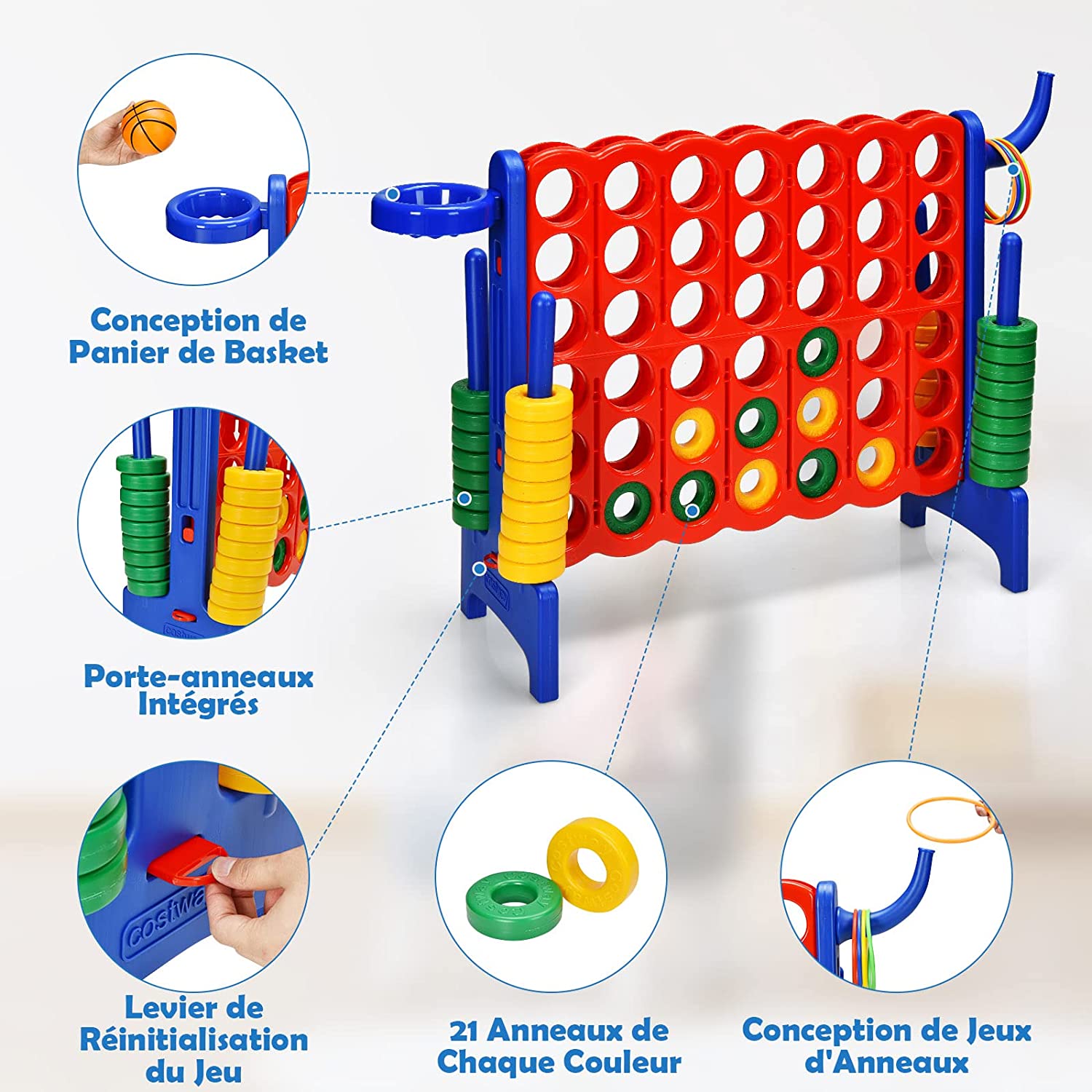 Jeux Puissance 4 Géant Multifonction 3 En 1 Avec Cerceau