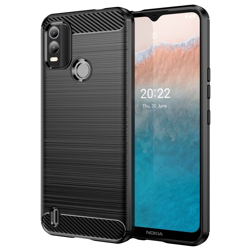 Coque Pour Nokia C21 Plus - Housse Etui Silicone Gel Carbone + Film Ecran - Noir