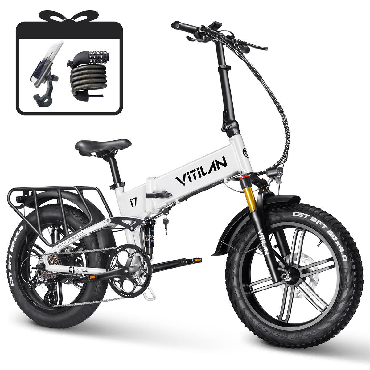 Vitilan I7 Pro 3.0 Vélo Électrique Pliant - 750 W 48 V 20 Ah - Vitesse 8 Vitesses - Blanc