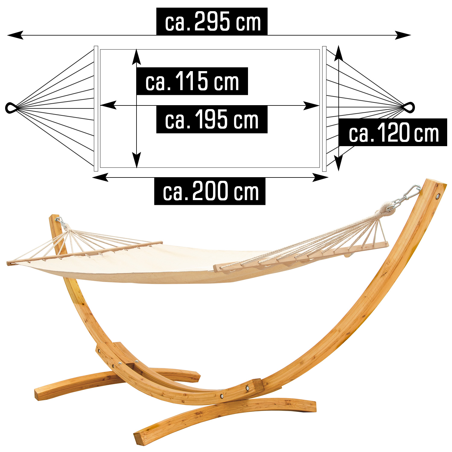 Hamac Xxl Avec Support En Bois Naturel Chaise Longue Suspendue Pour Jardin Beige