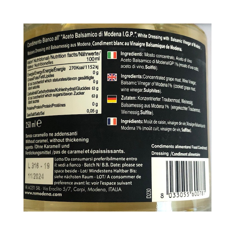 Tris Vinaigres Balsamiques Remodena - Blanc, Classique Igp, Pomme 250 Ml X 3 RE MODENA