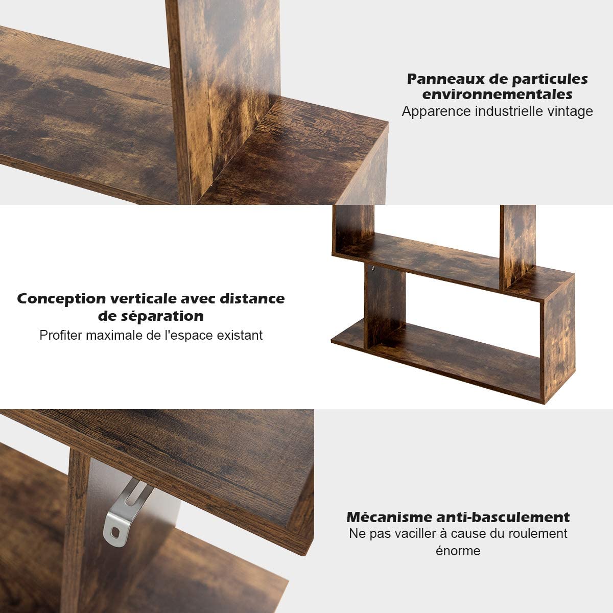 Costway  Bibliothèque Étagère Pour Livres Meuble Rangement De 6 Niveaux Contemporaine Noir