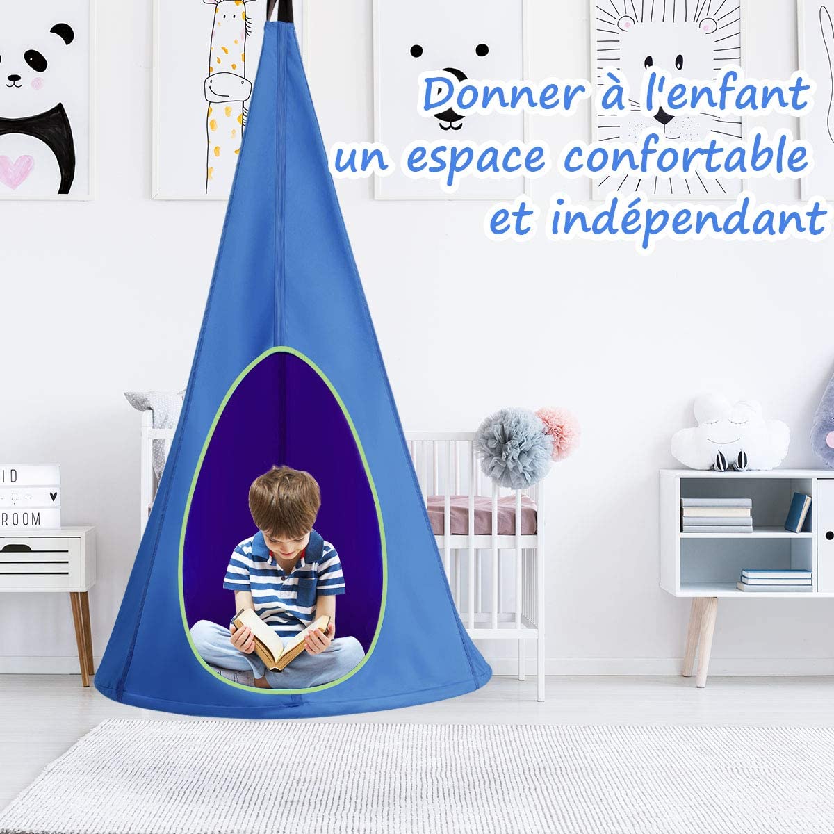 Balançoire Nid D'Oiseau 102cm COSTWAY Dinosaure - Extérieur Intérieur Enfants 3 Ans+ Charge 100kg