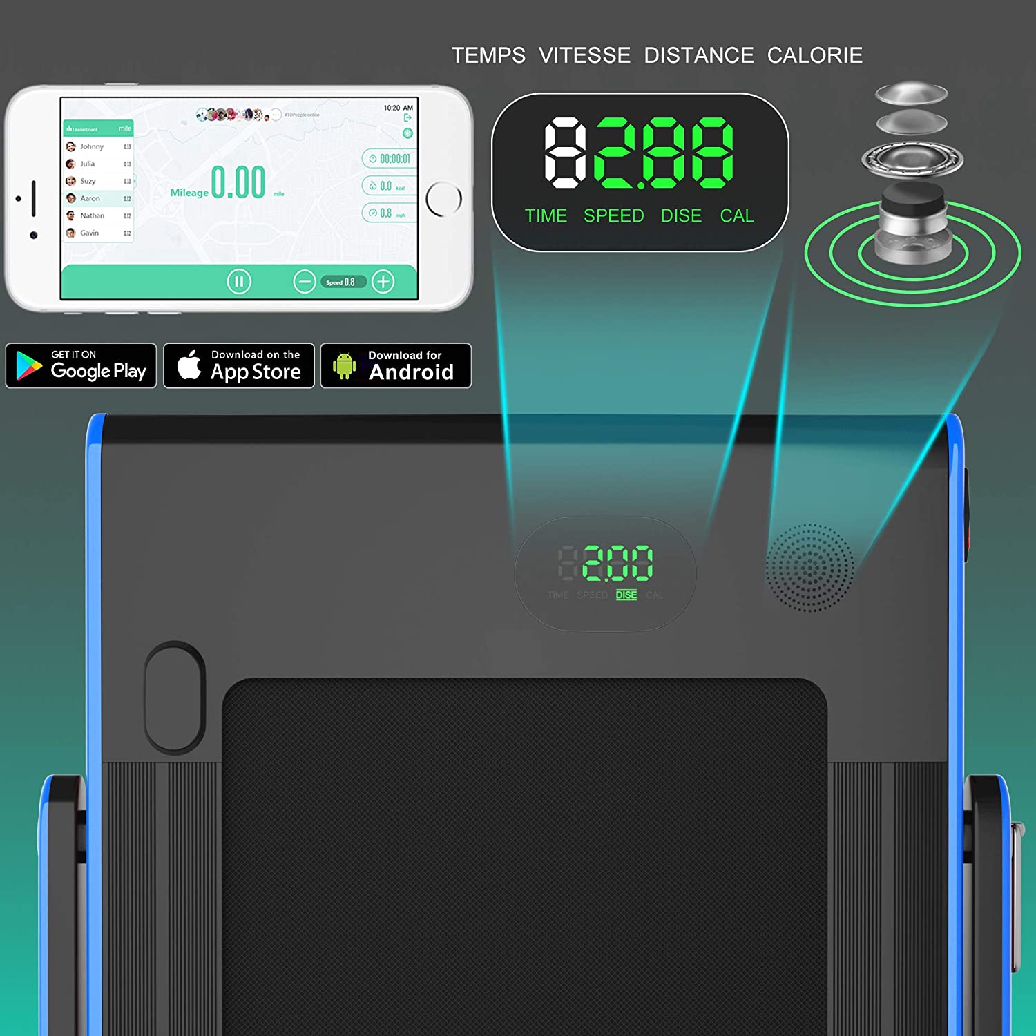 Costway Tapis De Course Electrique Pliable, Moteur 600w, Vitesse Ajustable De 1 À 12 Km/h, Avec Haut-parleur Bluetooth