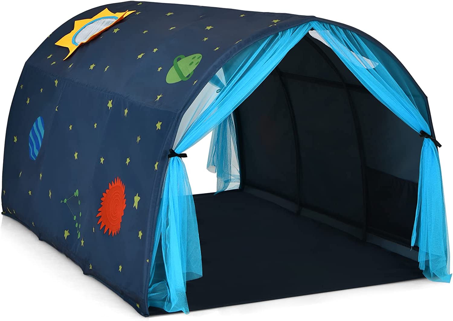 image: Image: Costway Tente De Lit Enfants Tente De Rêve Portable Avec Double Rideau En Maille