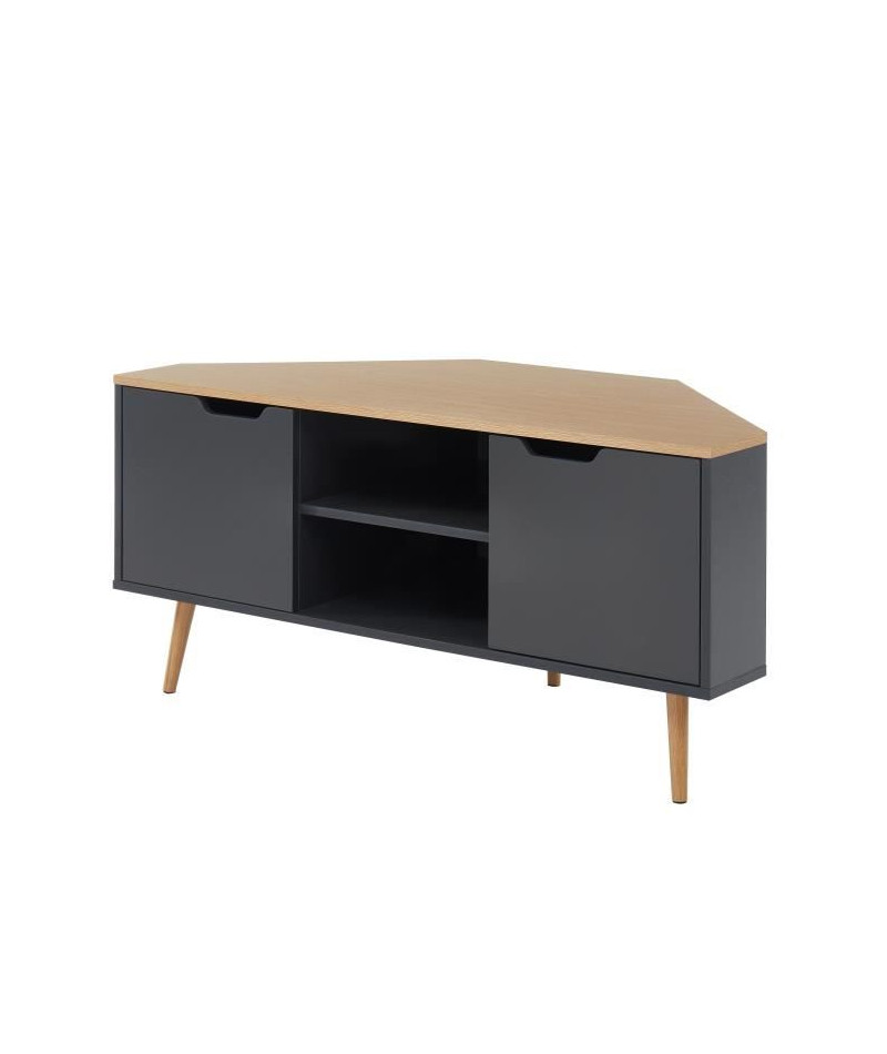 Lyna Meuble Tv D'angle - Style Industriel - Décor Chene Et Gris Anthr