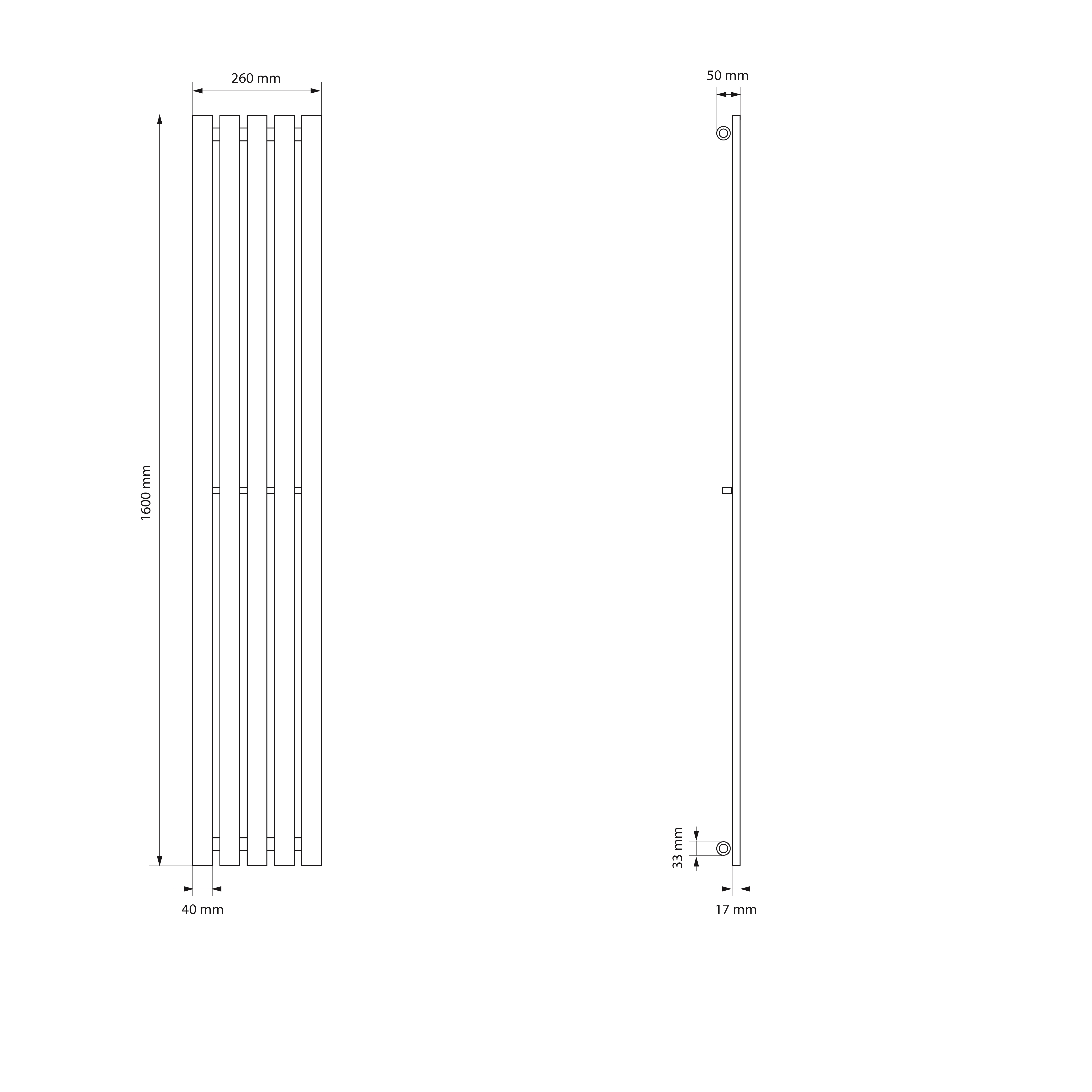 Panneau De Chauffage Vertical Stella 260x1600 Mm Anthracite Avec Raccord Mural