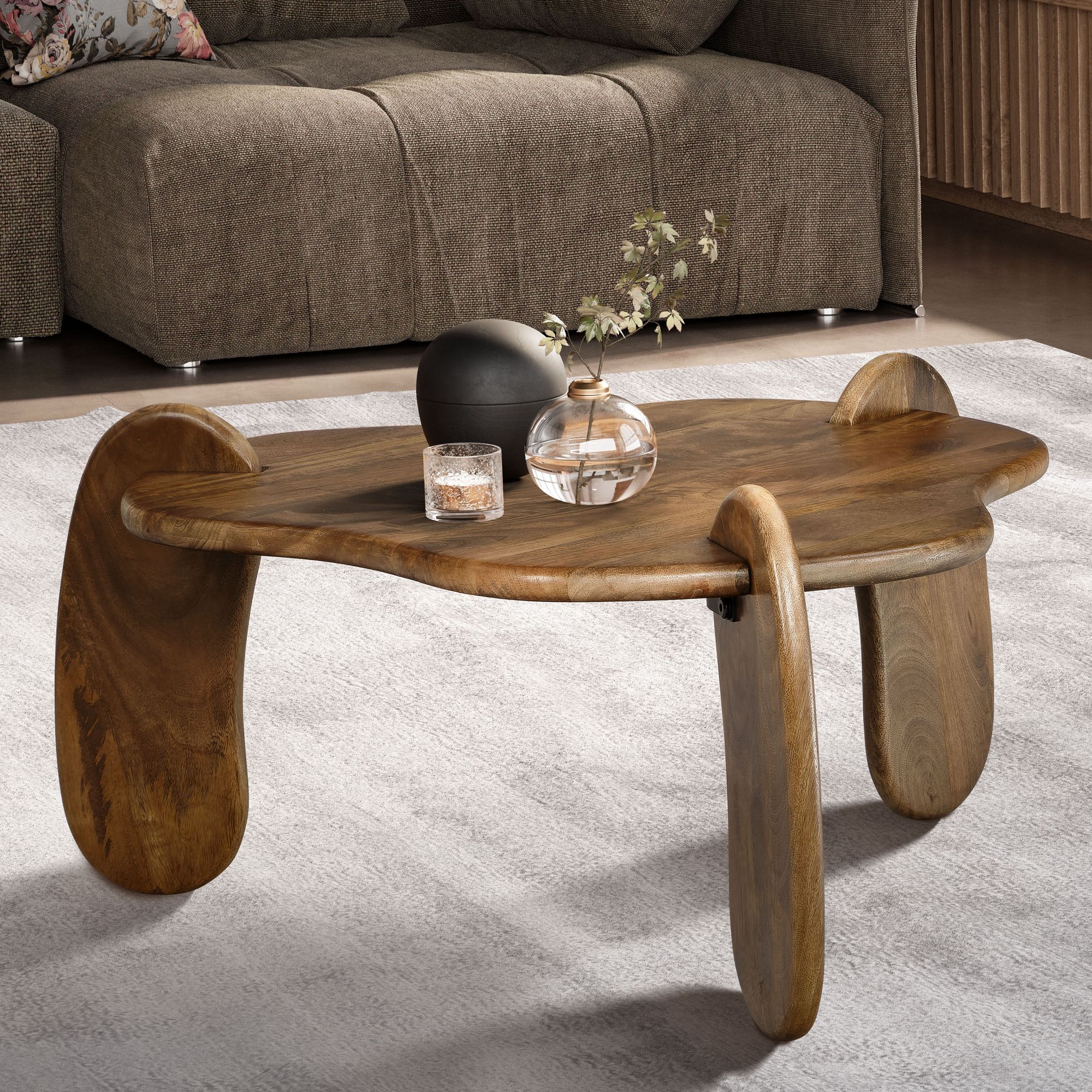 Finebuy Table Basse Forme Organique Bois Massif Marron 78 Cm Table Salon Moderne