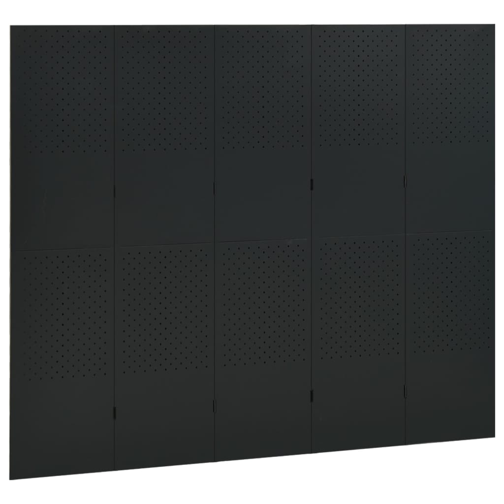 Cloison De Séparation 5 Panneaux Noir 200x180 Cm Acier