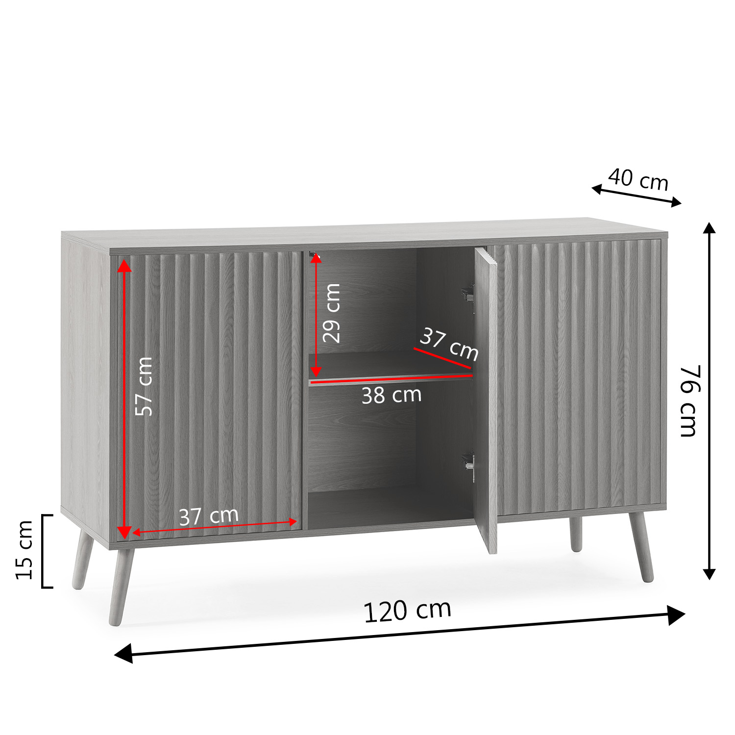 Buffet Lluvia 3 Portes En Chêne, Largeur 120 Cm