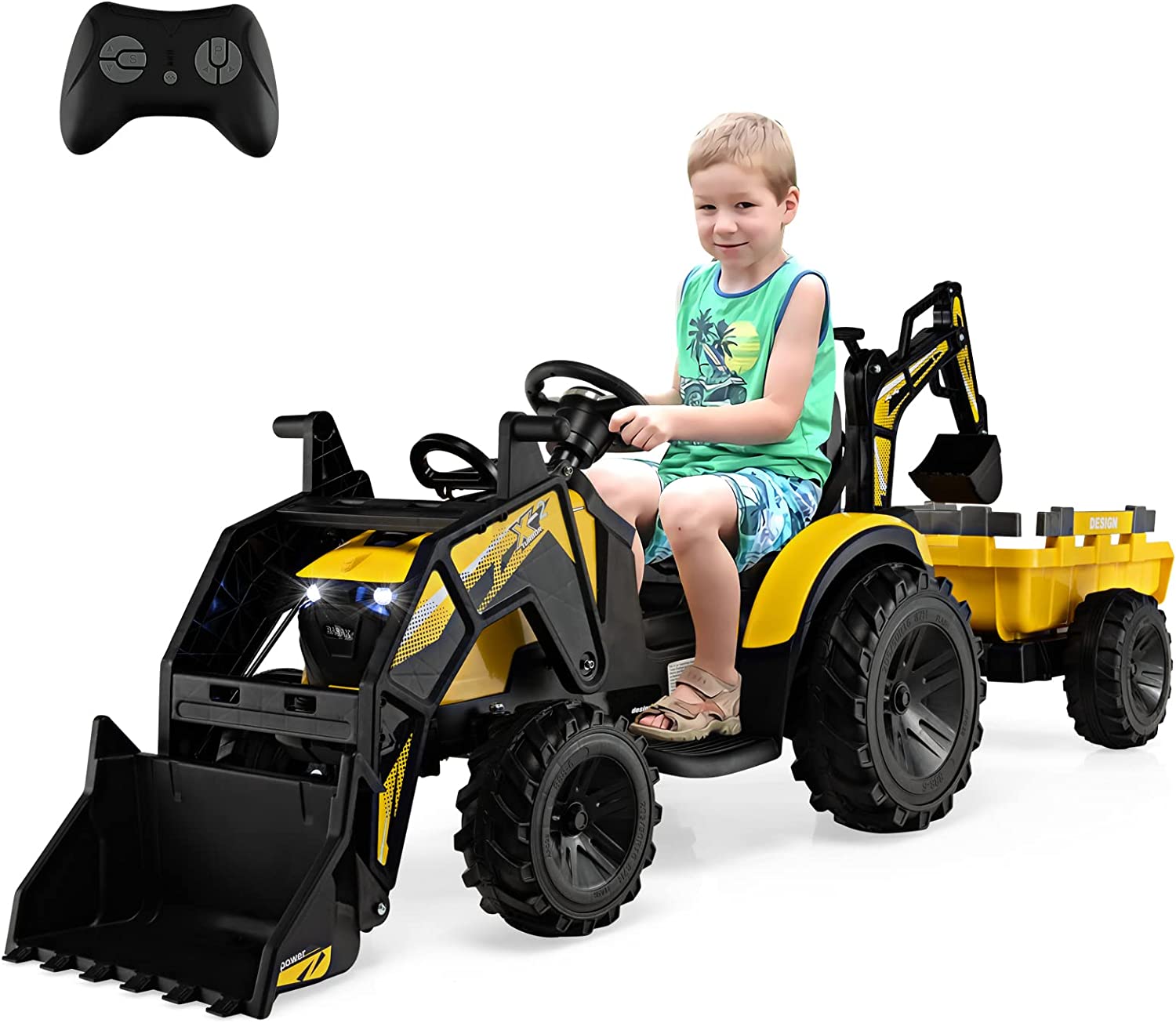  Tracteur Electrique - COSTWAY - Jaune - MP3, USB, Phares LED - 3-8 Ans