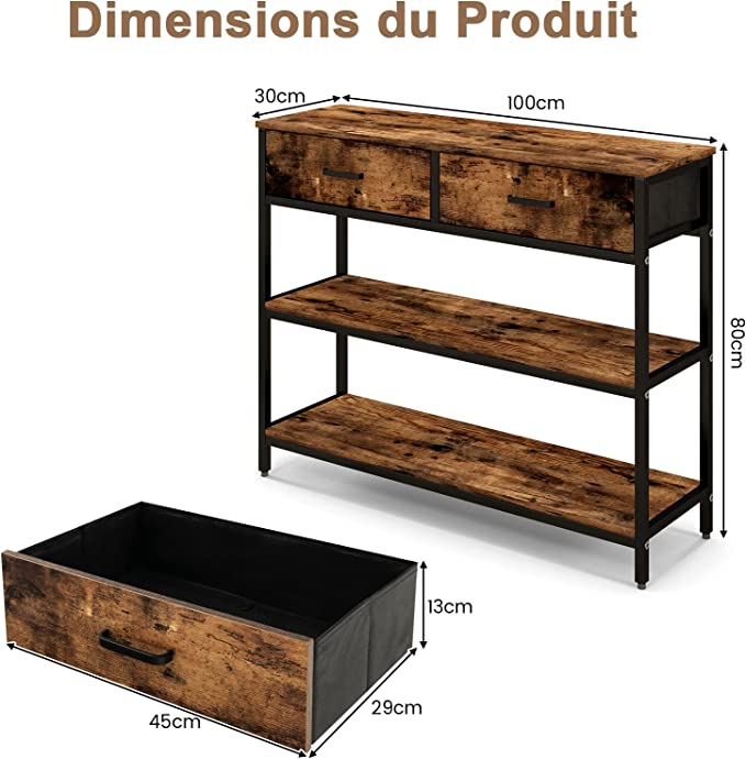 Costway Table De Console Industrielle À 3 Niveaux