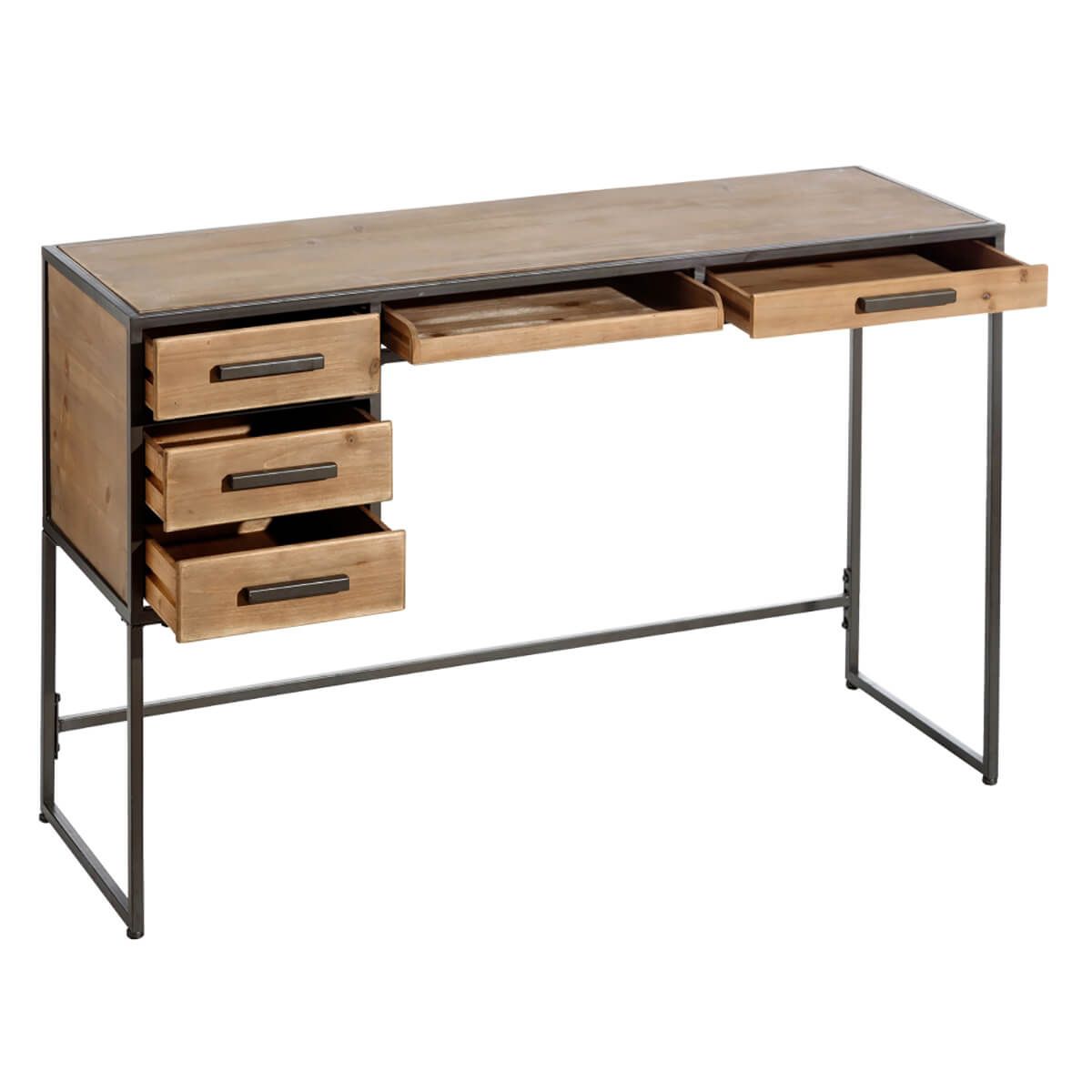 Hadera - Bureau 5 Tiroirs En Bois Et Métal