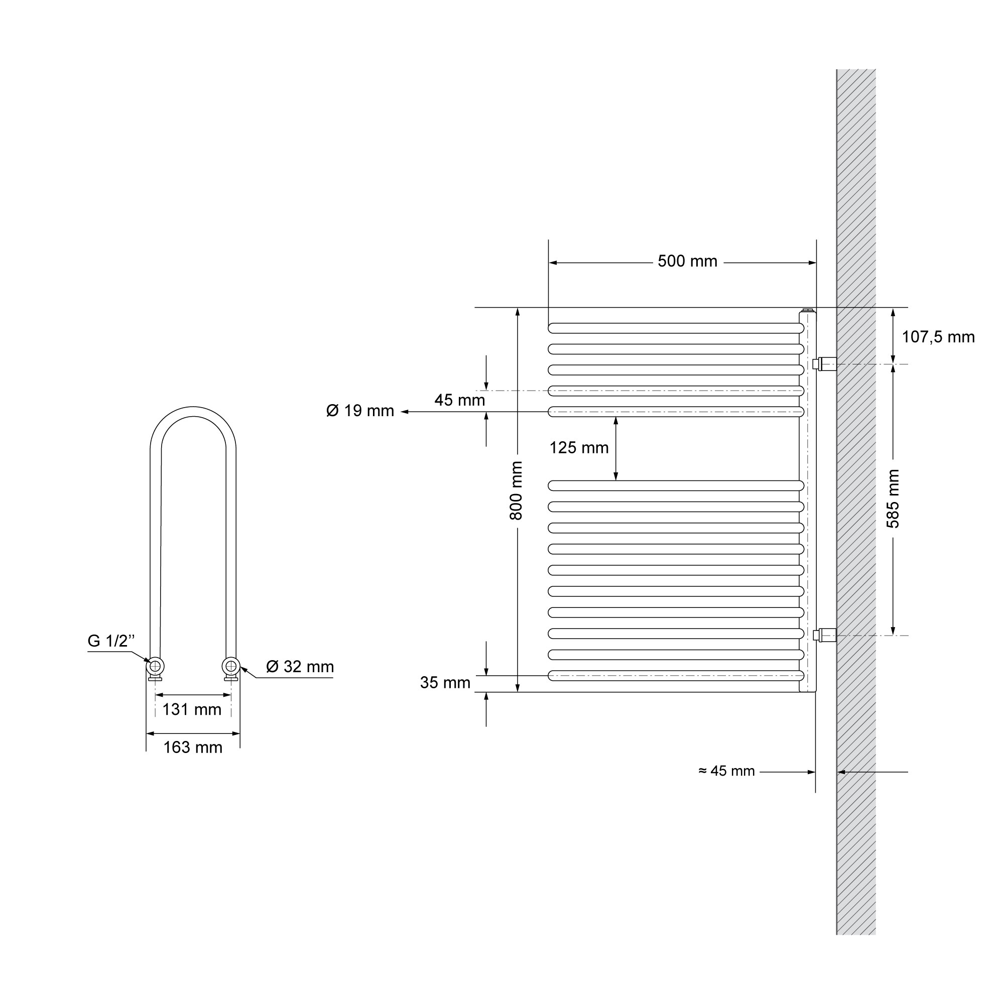 Radiateur Partition Anthracite 500x800 Mm Sèche-serviettes Moderne Salle De Bain