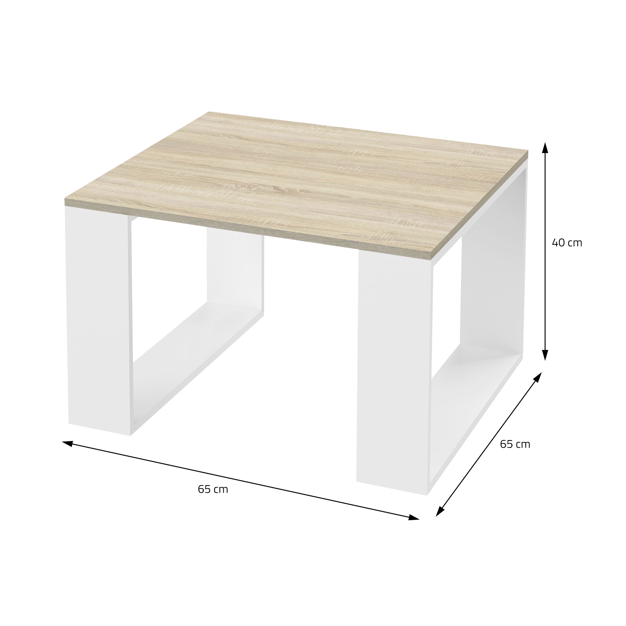 Table Basse De Salon Moderne Table D'appoint Mdf Chêne/pieds Métal Blanc 65x40cm