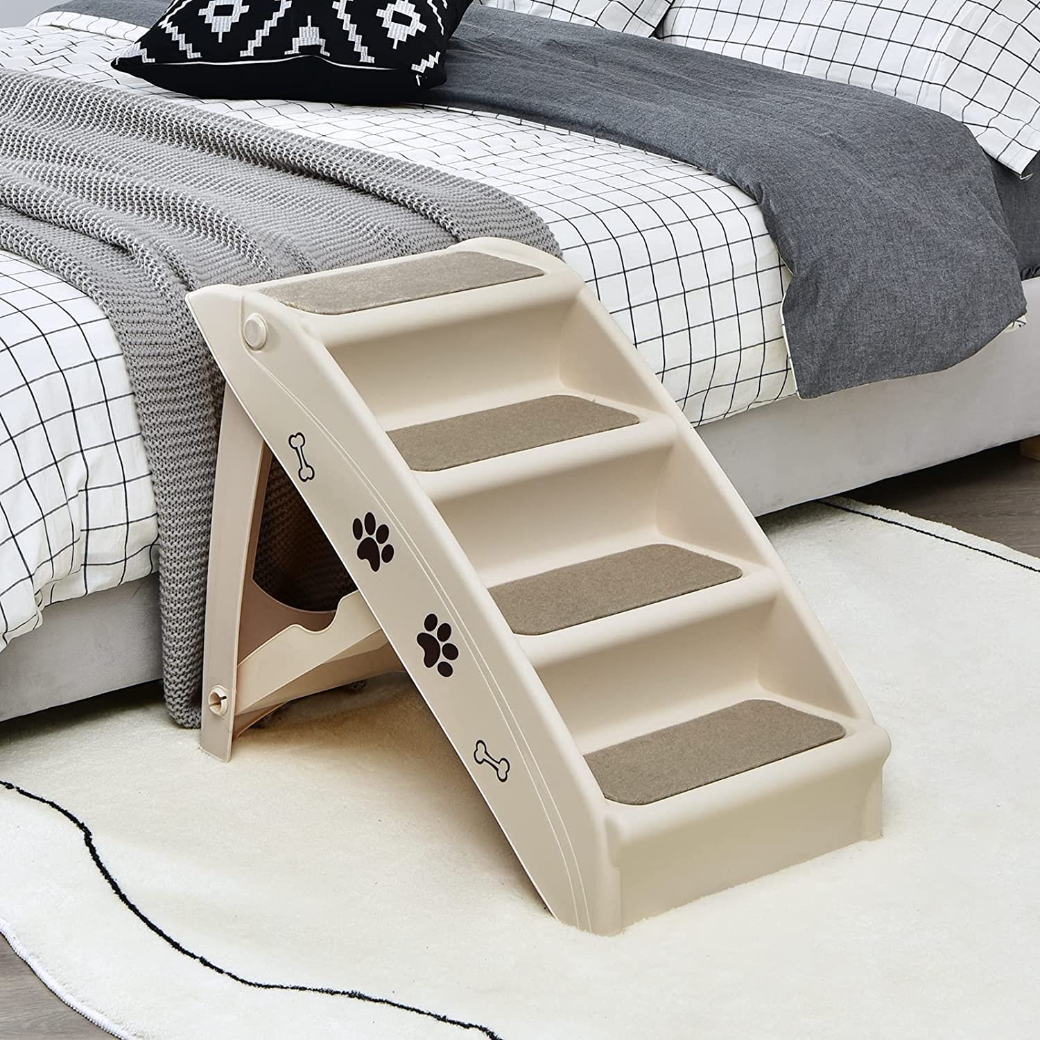 Escalier Pour Chien Pliant À 4 Marches En Plastique Charge 60kg 64 X 39 X 49 Cm