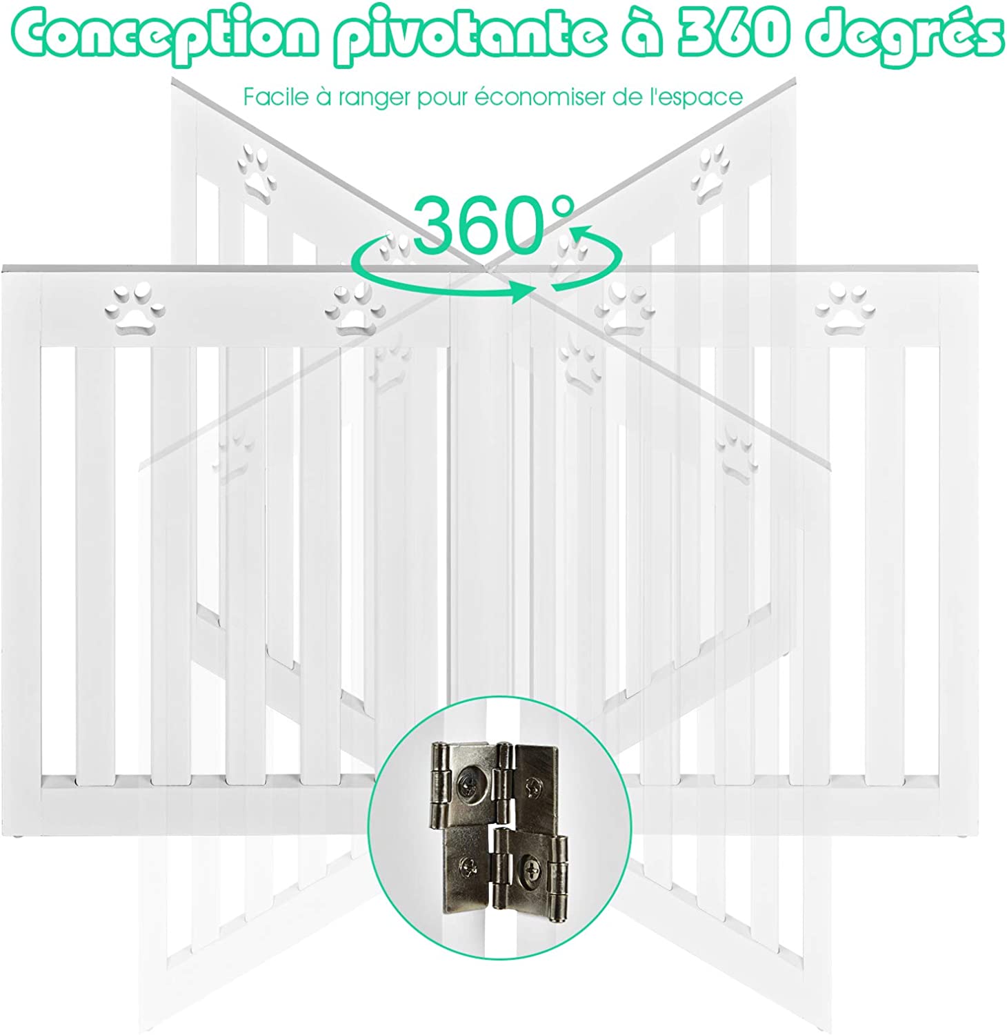 Costway Barrière De Sécurité En Bois Pour Chiens Avec Charnières Flexibles À 360° Et 4 Panneux Pou Escaliers