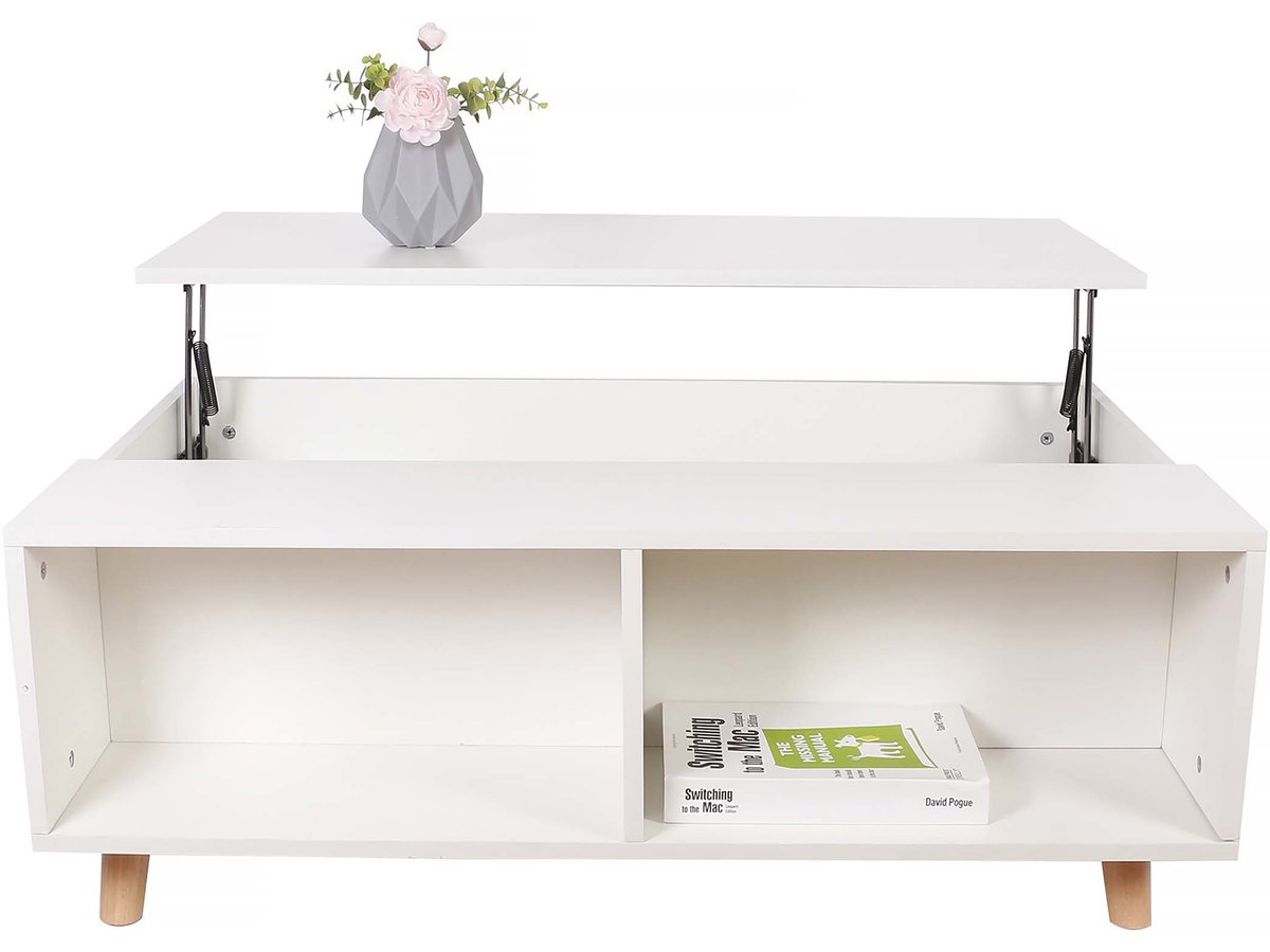 Table Basse Plateau Relevable "anae" 100 X 68 X 38 Cm - Blanc