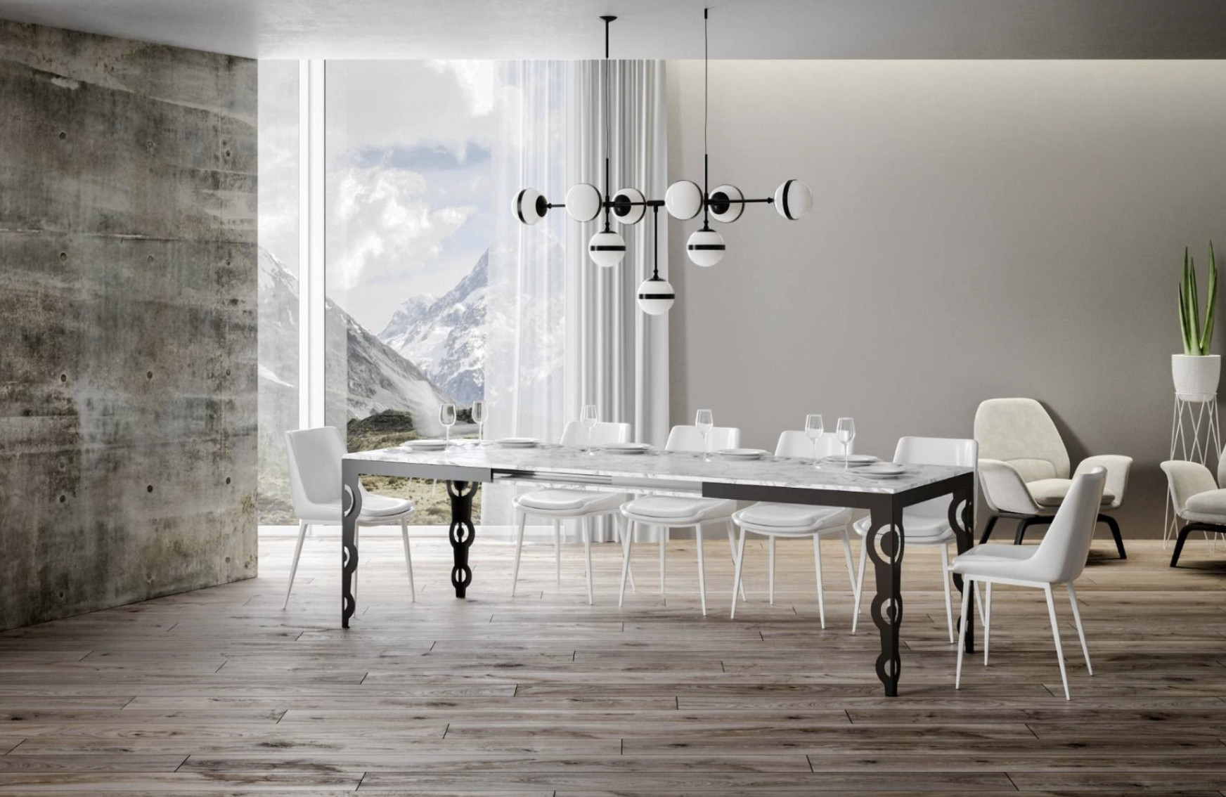 Table Rectangulaire Extensible Orientale 6 À 20 Personnes L 180 À 440 Cm Blanc Eff...