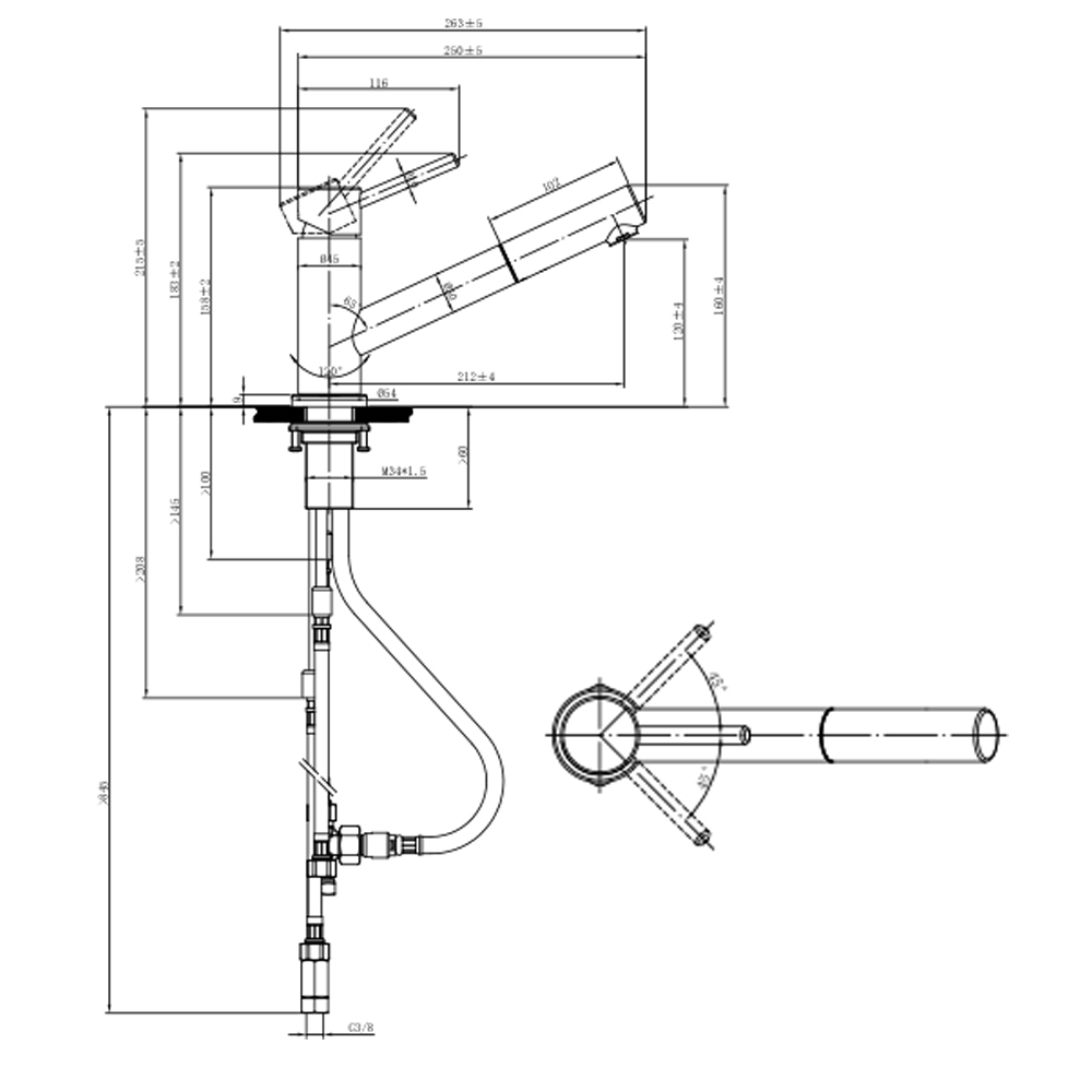 Robinet Cuisine Como Shower Basse Pression, Acier Massif