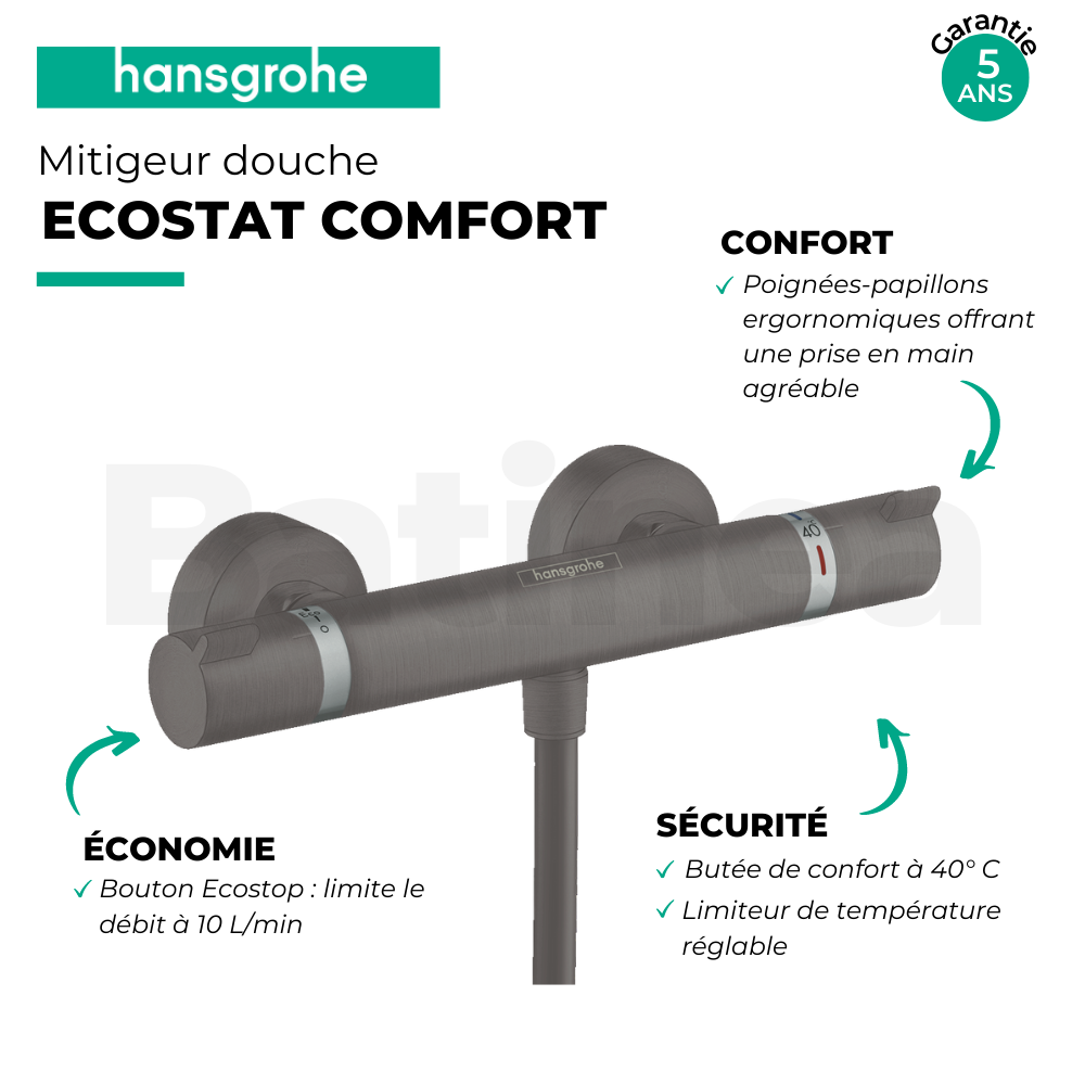 Mitigeur Douche Thermostatique Hansgrohe Ecostat Comfort Noir Chromé Brossé