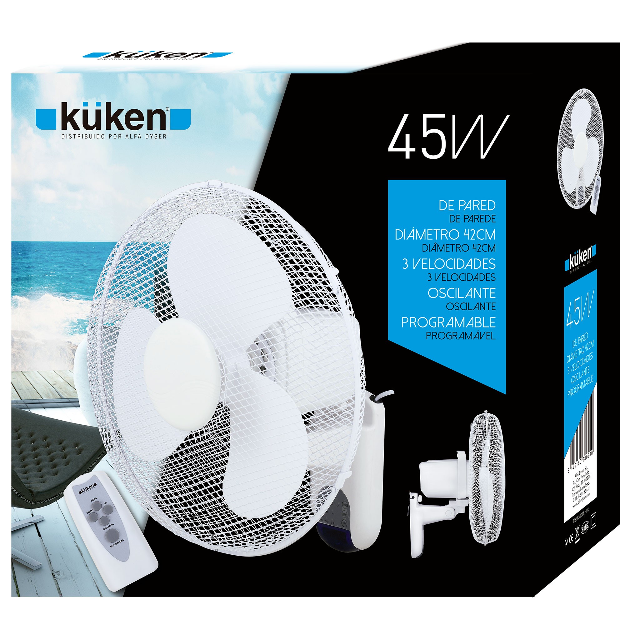 Kuken Ventilateur Mural Avec Télécommande 45w