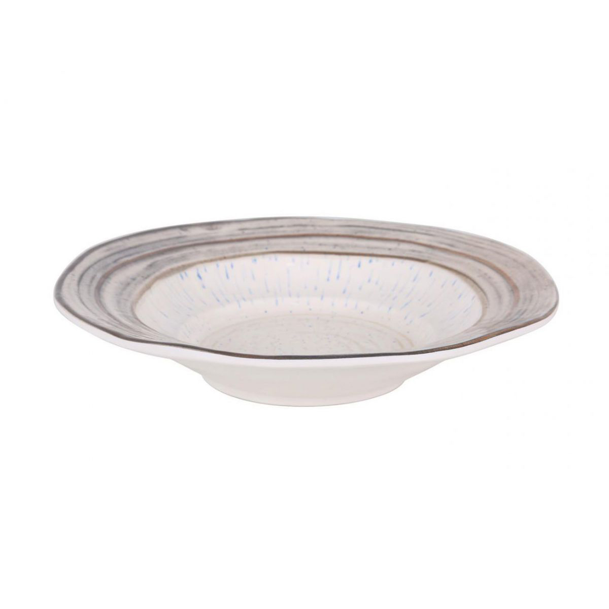 Lot De 24 Assiettes Rondes Dian, Plats Creuses En Porcelaine Beige Motif En Anneau - D 23 X H 4 Cm