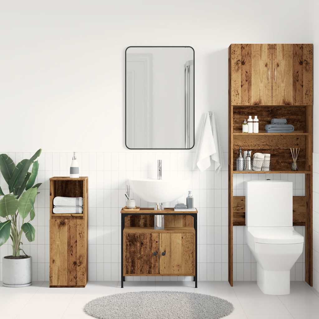 Armoire Lavabo De Salle De Bain | Meuble Sous Vasque | Rangement Sous Lavabo Vieux Bois 60x30x60 Cm