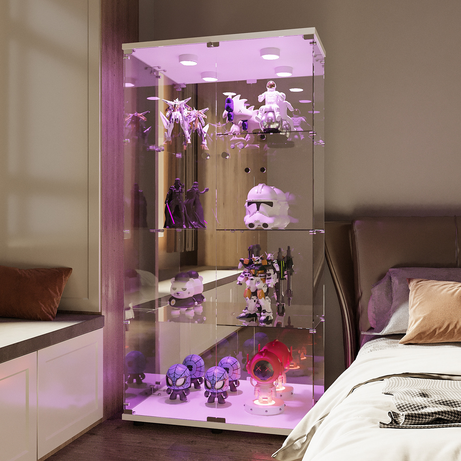 Vitrine De Modélisation, Transparent, 80 X 36 X 164 Cm, Cuisine, Contemporary, Verre Trempé, Blanc