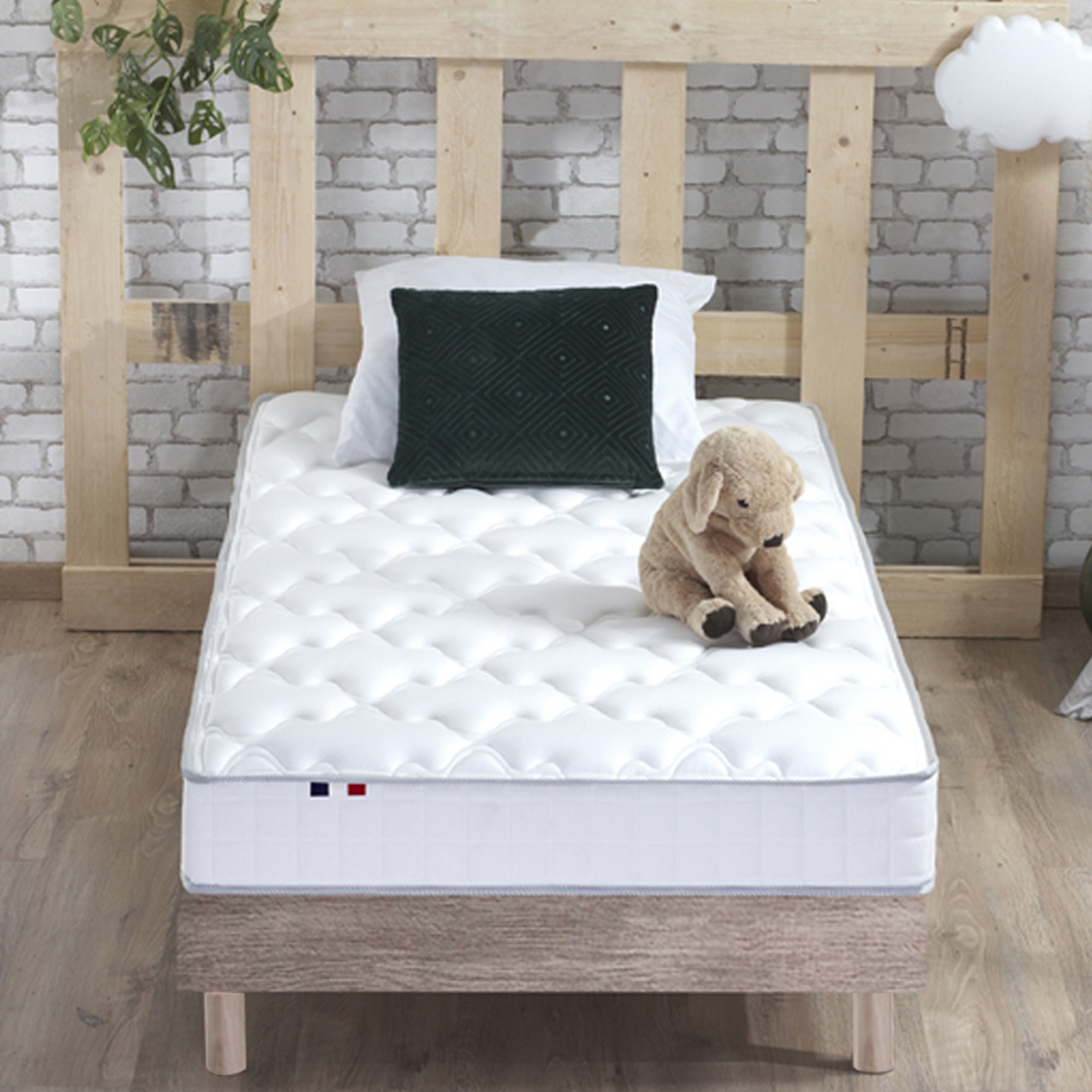 Matelas Mousse Haute Résilience Sommier Kit Chêne Clair 90x190