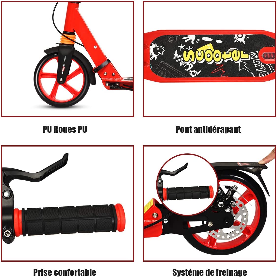 Costway Trottinette Pliable Avec Frein À 2 Roues Pour Enfant Plus De 8 Ans Hauteur Réglable En 3 Positions Fait