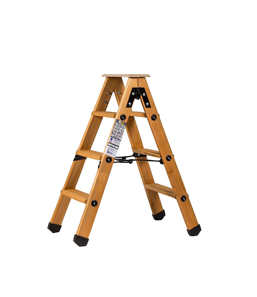 Escabeau Double Accès Bois 2x3 Marches + Tablette - Hauteur De Travail 2,25m
