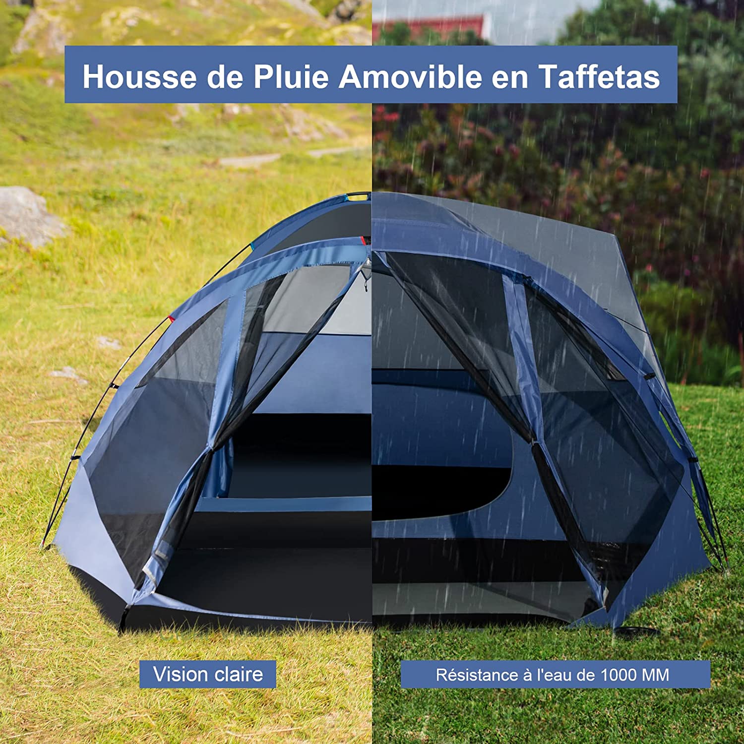 Tente De Camping HOMASY 2-3 Personnes - Dôme Imperméable Léger Avec 3 Fenêtres - Parfaite Pour Randonnée Et Week-end Nature