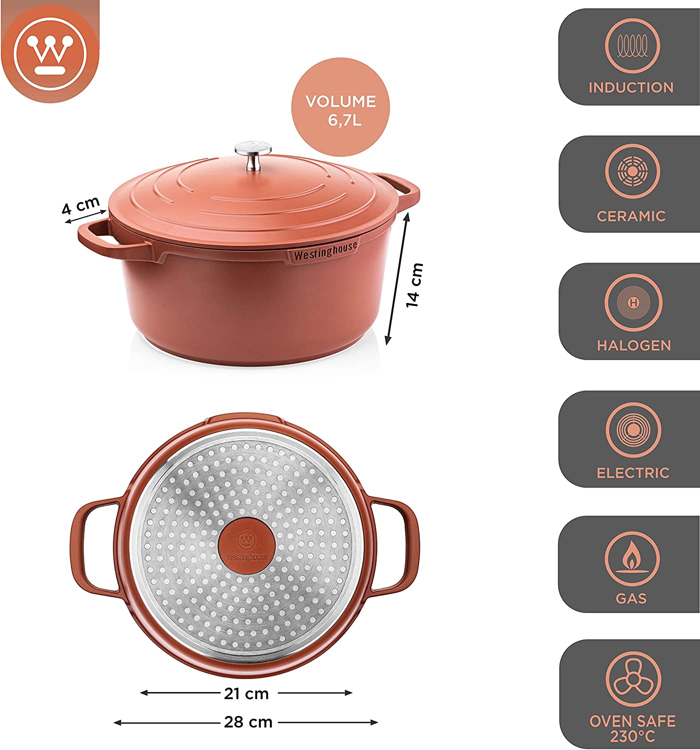 Westinghouse - Série Performance - Cocotte 28 Cm - Induction - Rouge