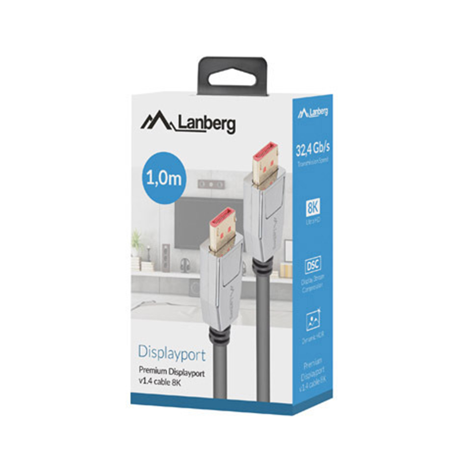 Lanberg Câble Displayport 1.4 Mâle Vers Displayport 1.4 Mâle 20 Broches 1m 8k Noir C