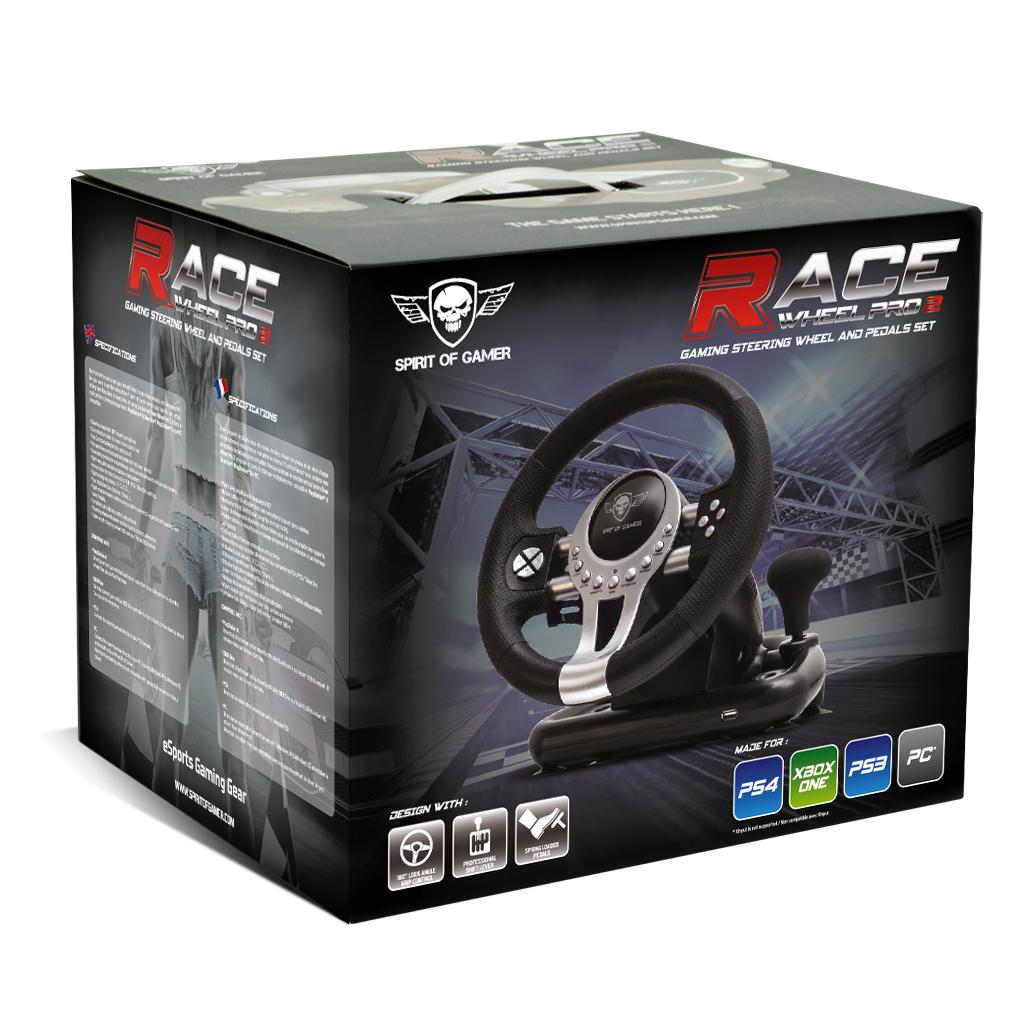 Spirit of Gamer Race Wheel Pro 2 Negro, Plata USB Volante + Pedales Digital PC, PlayStation 4, Playstation 3, Xbox One