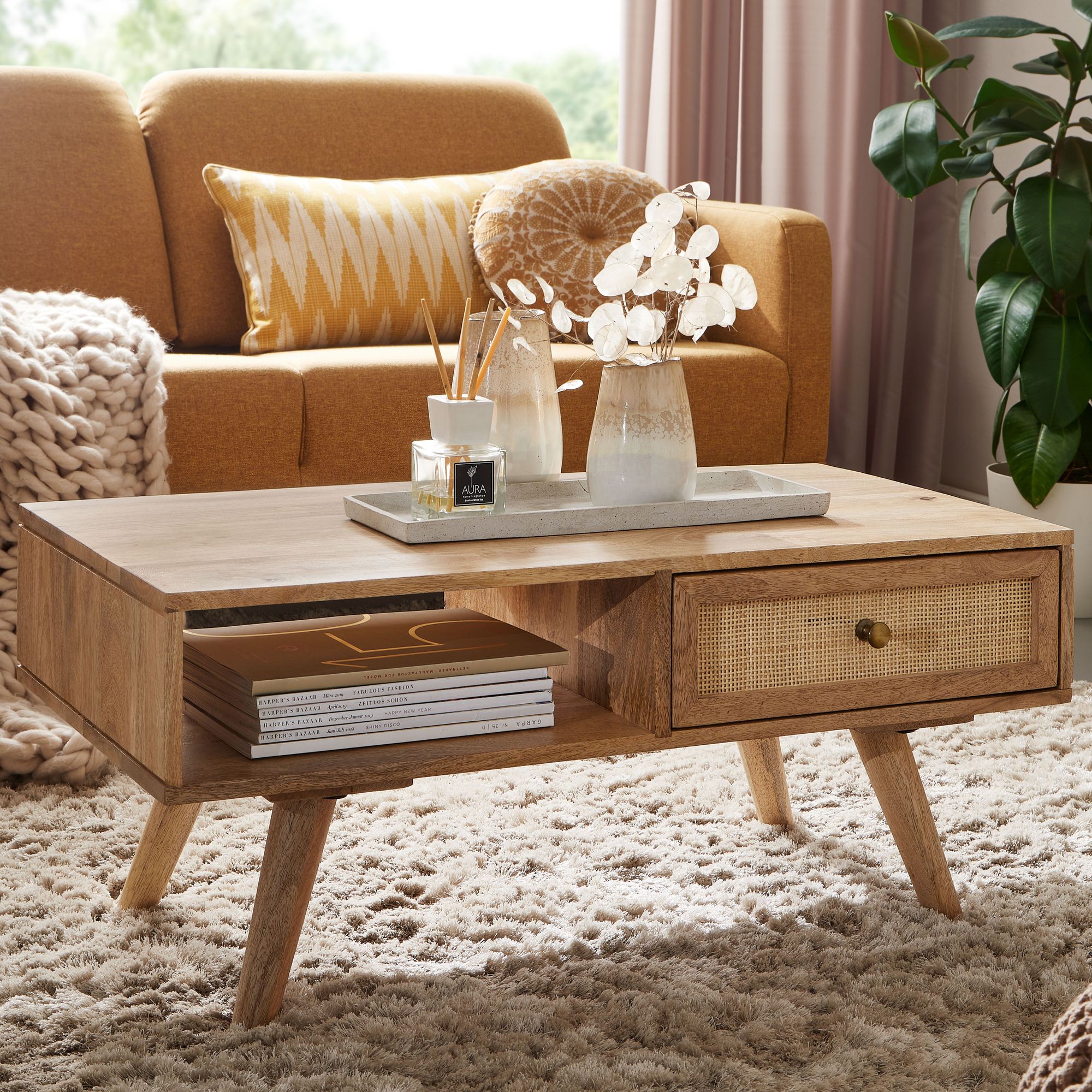 Finebuy Table Basse Design 90x40x45 Cm Table De Salon En Bois Massif Table Basse