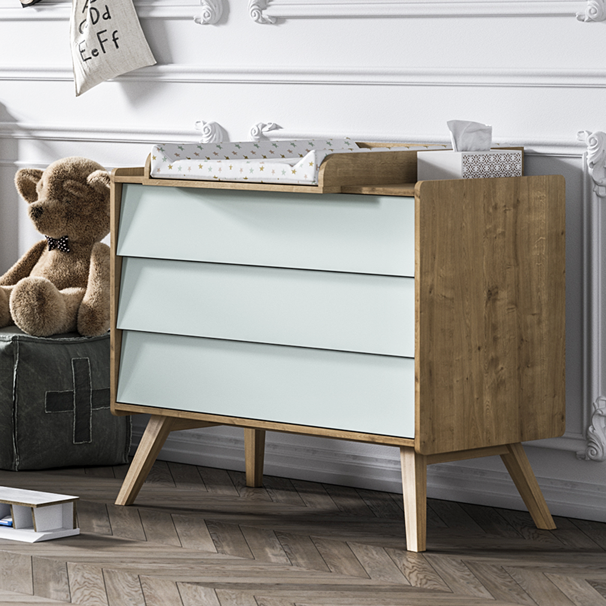 Commode À Langer Vintage - Bois Vert