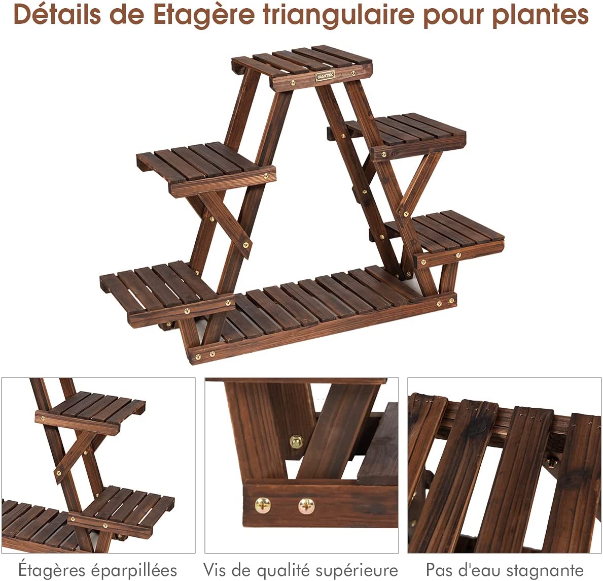 Étagère Pour Plantes En Bois 6 Tablettes 99x25x64,5cm, Support Plante Charge 10kg Par Niveau Terrasse