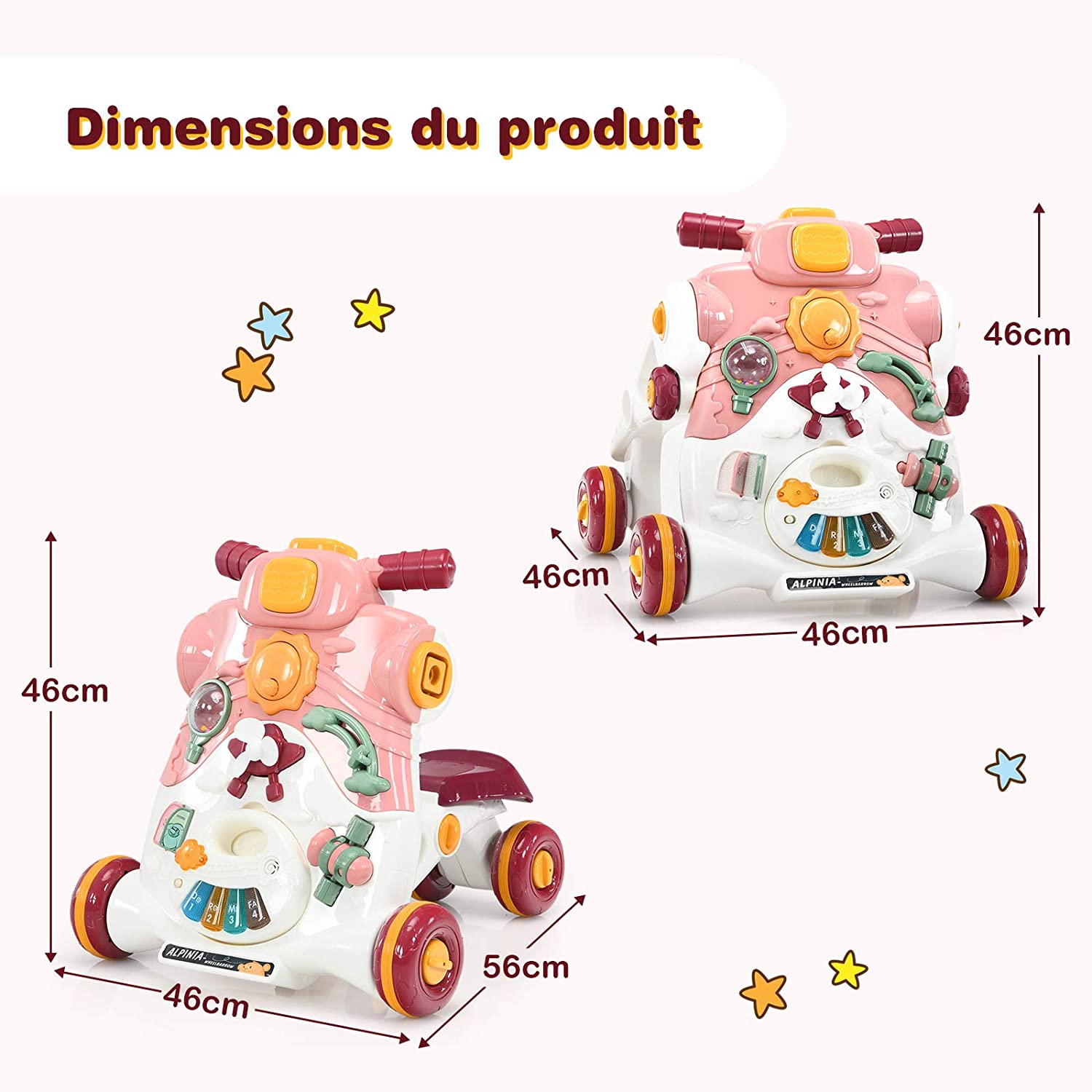 Costway 3 En 1 Trotteur Pousseur Pour Enfants Pour Apprendre À Marcher Avec Lumière Et Musique