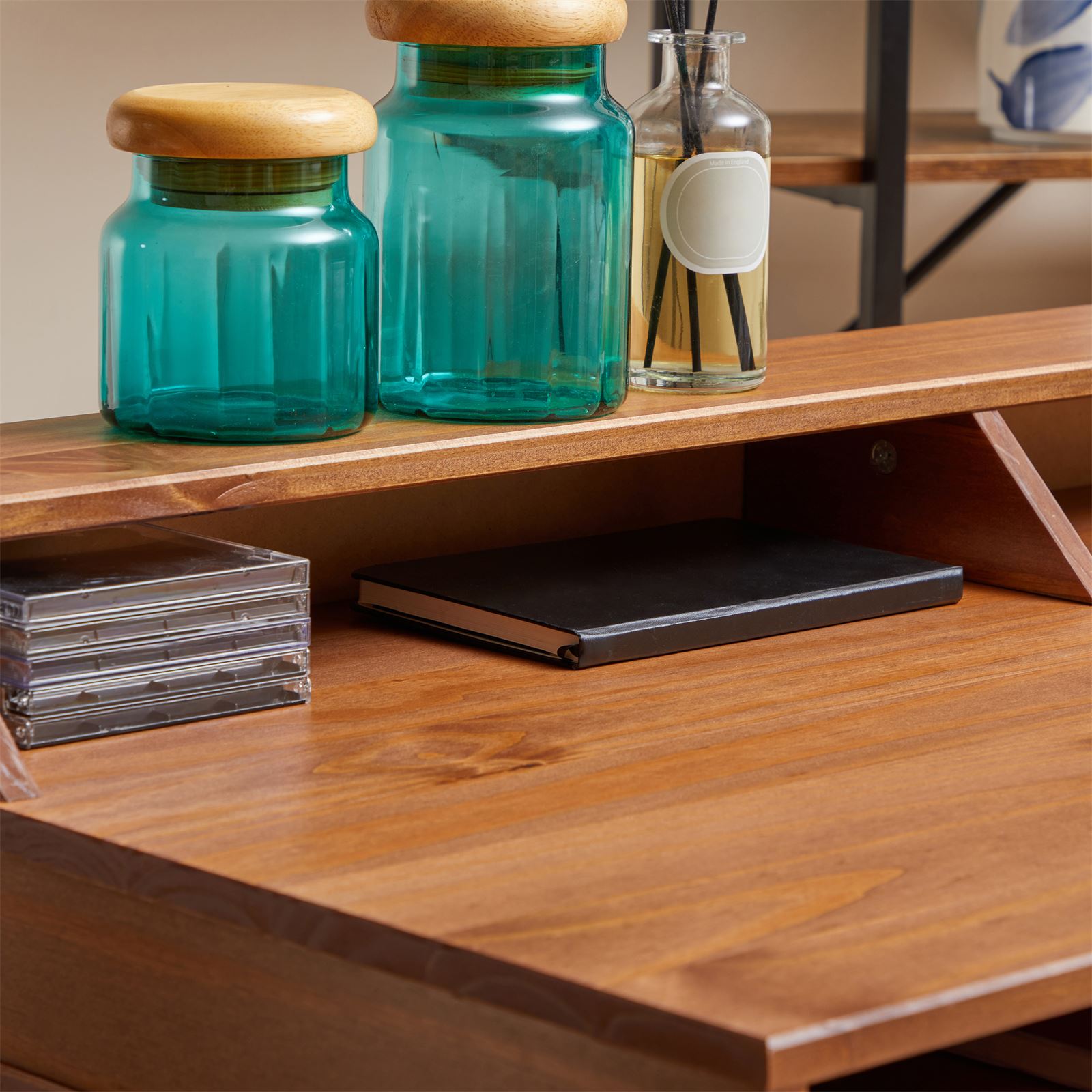 Bureau Avec Rangement Luna En Pin Massif Lasuré Brun Foncé