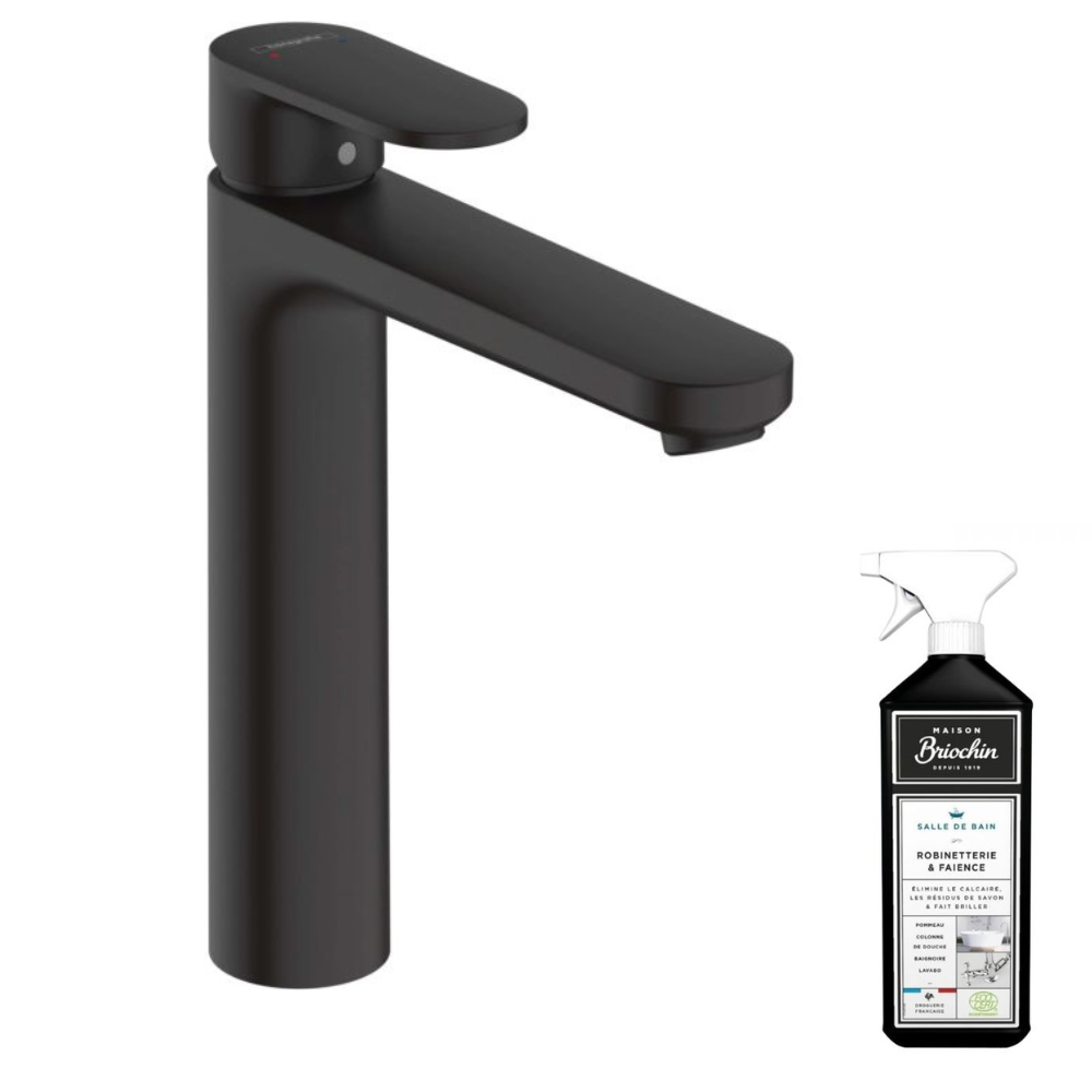 Mitigeur Lavabo Hansgrohe 190 Sans Tirette Ni Vidage Noir Mat + Nettoyant Briochin