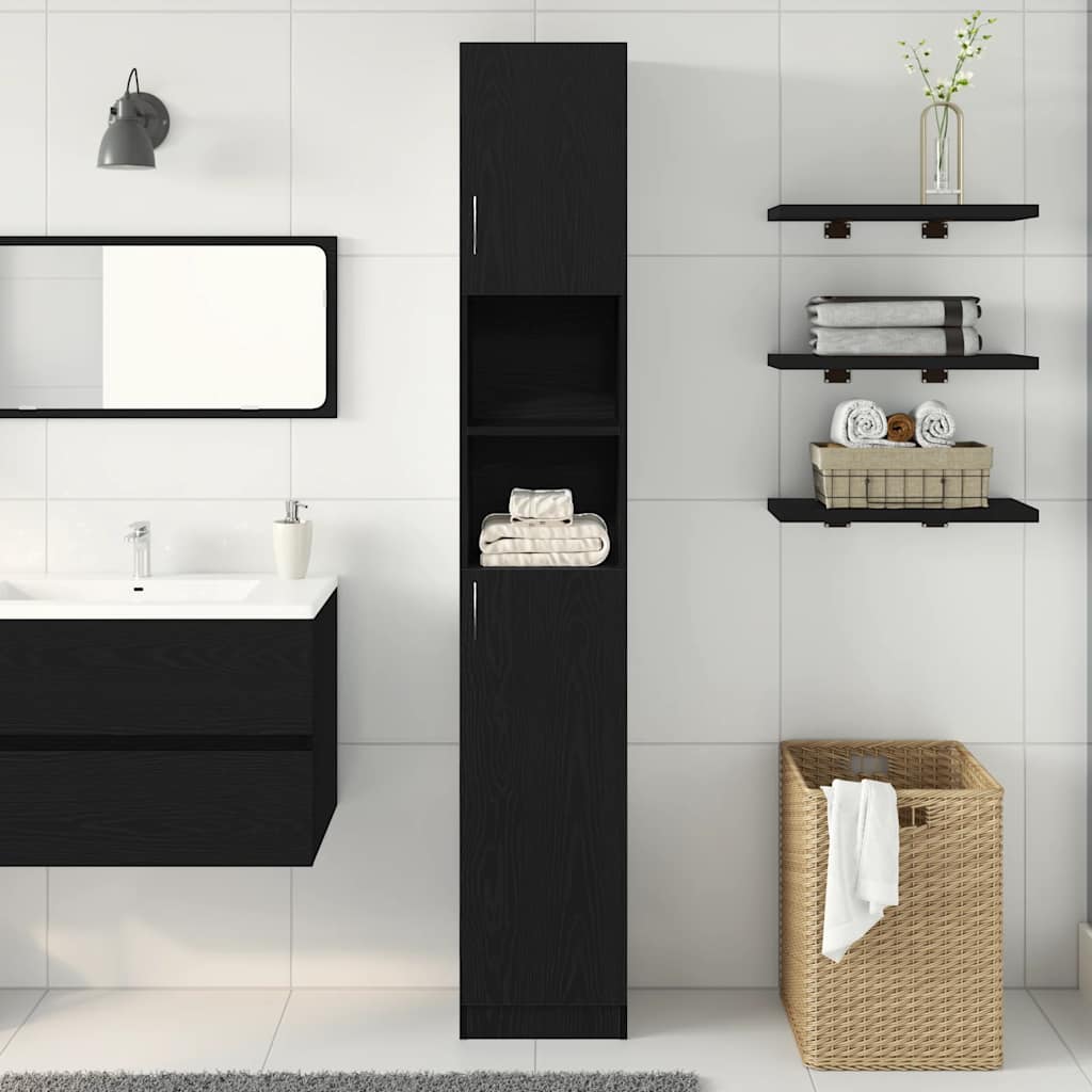 Armoire De Salle De Bain | Armoire De Toilette | Meuble De Rangement Chêne Noir 32x25,5x190 Cm