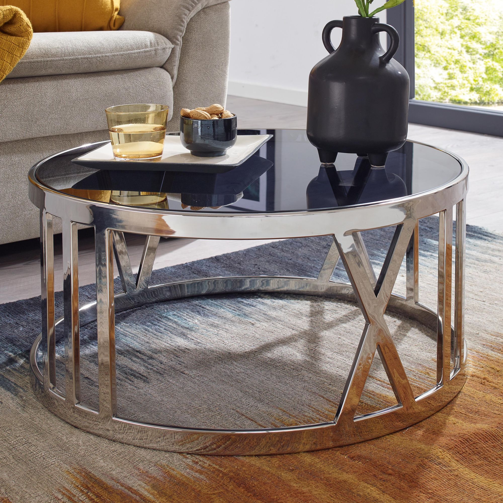Finebuy Table Basse Ronde Verre 60x60x30 Cm Petite Table De Salon Moderne Métal