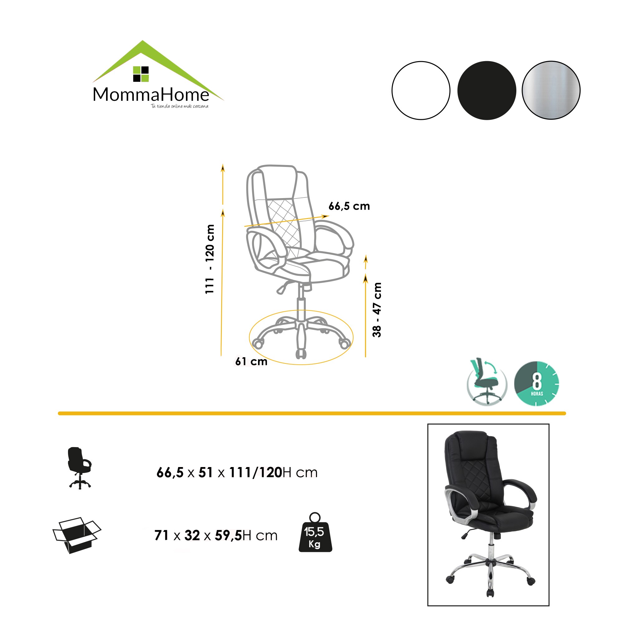 Momma Home - Fauteuil De Bureau Cash En Simili-cuir Noir