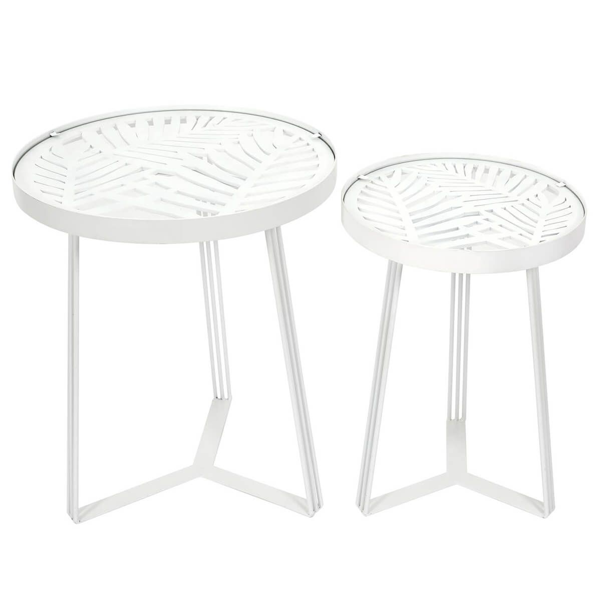 Sova - Tables Gigognes Blanches Motif Feuilles