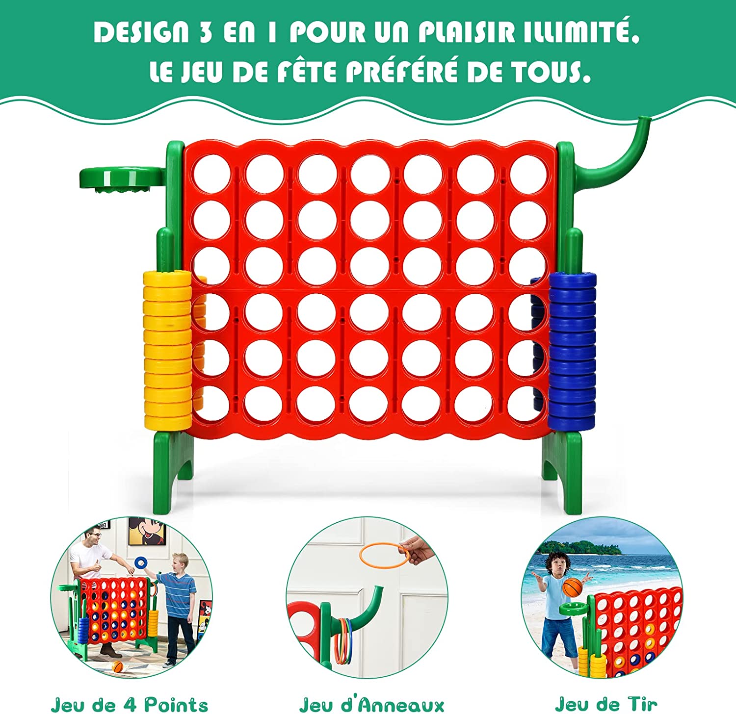 Jeux Puissance 4 Géant Multifonction 3 En 1 Avec Cerceau