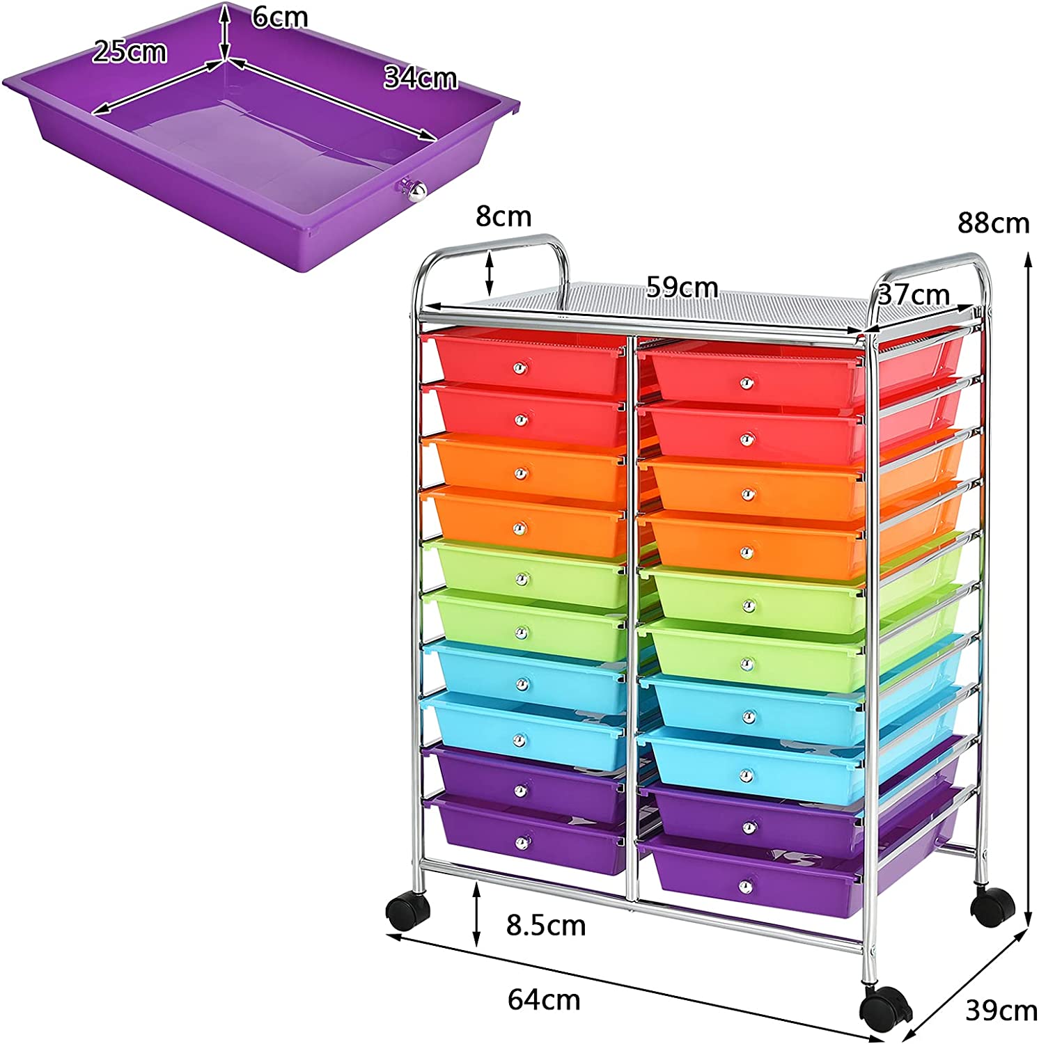 Coatway Tour De Rangement Sur Roulettes Avec 20 Tiroirs 64 X 39 X 88 Cm